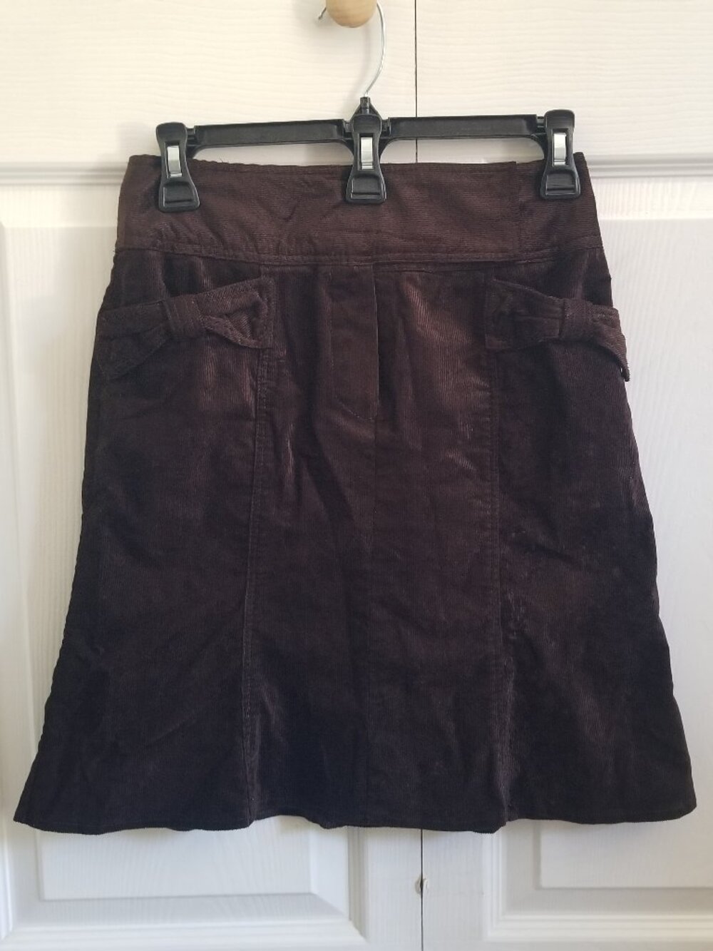 Nanette Lepore Women's Skirt 2 Brown Corduroy Bows Mini Pockets Y2K Vintage